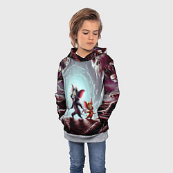 Толстовка-худи детская Том и Джерри в пещере ужасов - хэллоуин, цвет: 3D-меланж — фото 2