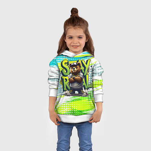 Детская толстовка Стильный медведь с граффити / 3D-Белый – фото 4