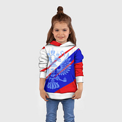 Толстовка-худи детская Герб на фоне цветов флага бело-сине-красный, цвет: 3D-белый — фото 2