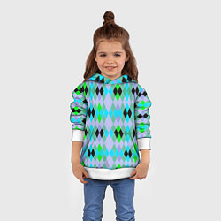 Толстовка-худи детская Геометрический узор с разноцветными ромбами, цвет: 3D-белый — фото 2