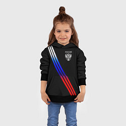 Толстовка-худи детская Герб и полосы с цветами флага России на чёрном, цвет: 3D-черный — фото 2