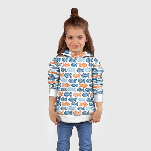 Детская толстовка Разноцветные рыбы на белом / 3D-Белый – фото 4