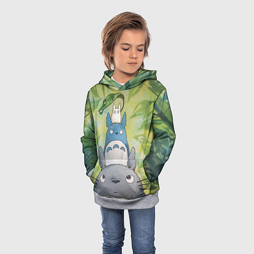 Детская толстовка Тоторо в лесу акварель / 3D-Меланж – фото 3