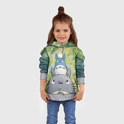 Толстовка-худи детская Тоторо в лесу акварель, цвет: 3D-меланж — фото 2