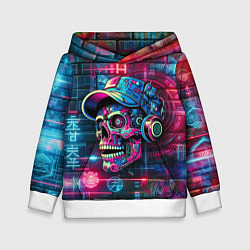 Детская толстовка Кибер чувак череп на фоне граффити - нейроарт