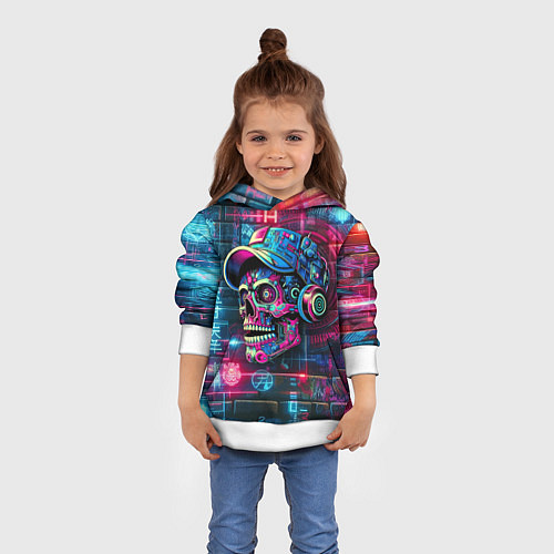 Детская толстовка Кибер чувак череп на фоне граффити - нейроарт / 3D-Белый – фото 4