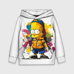 Толстовка-худи детская Рисунок красками Барт Симпсон, цвет: 3D-белый