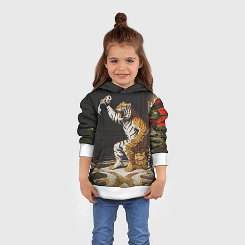 Детская толстовка Тигр сидит на золотом унитазе сердится / 3D-Белый – фото 4