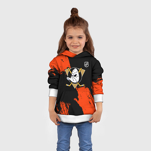 Детская толстовка Анахайм Дакс - оранжевая краска / 3D-Белый – фото 4