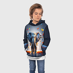 Толстовка-худи детская Геометрический слон и цветные полигоны, цвет: 3D-белый — фото 2