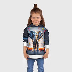 Толстовка-худи детская Геометрический слон и цветные полигоны, цвет: 3D-белый — фото 2