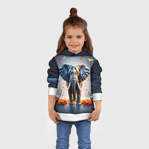 Детская толстовка Геометрический слон и цветные полигоны / 3D-Белый – фото 4