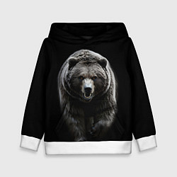 Толстовка-худи детская Грозный медведь с знаком лапа медведя, цвет: 3D-белый