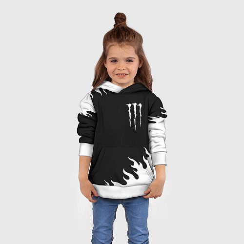 Детская толстовка Monster energy белый огонь / 3D-Белый – фото 4
