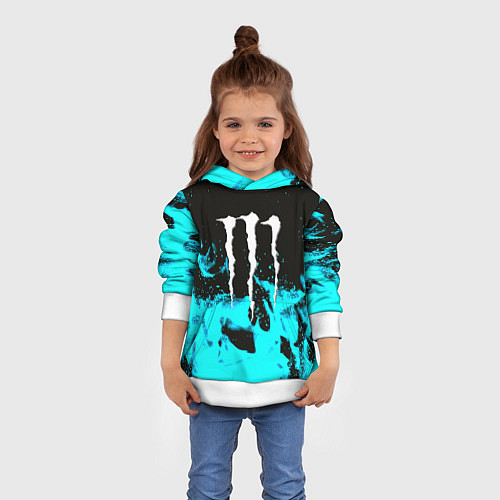 Детская толстовка Monster energy голубой огонь / 3D-Белый – фото 4