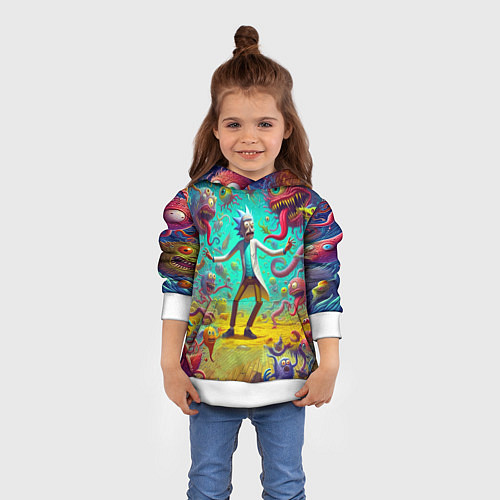 Детская толстовка Рик Санчес в компании отвязных чудищ - нейроарт фа / 3D-Белый – фото 4