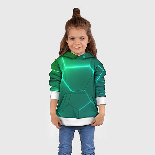 Детская толстовка Зеленые неоновые плитки / 3D-Белый – фото 4