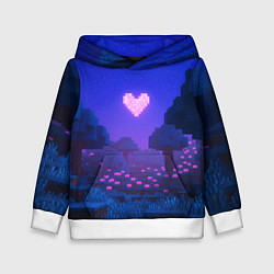 Толстовка-худи детская Ночной лес Minecraft с сердечком луной, цвет: 3D-белый