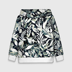 Толстовка-худи детская Чёрно-белый стилизованный цветочный, цвет: 3D-белый
