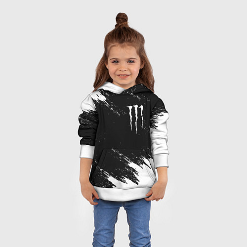 Детская толстовка Monster energy краски штрихи белые / 3D-Белый – фото 4