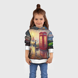 Толстовка-худи детская Женщина у телефонной будки на набережной, цвет: 3D-белый — фото 2