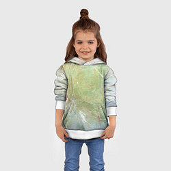 Толстовка-худи детская Абстракция - white waves on green background, цвет: 3D-белый — фото 2