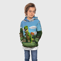 Толстовка-худи детская Тираннозавр рекс - Майнкрафт, цвет: 3D-белый — фото 2