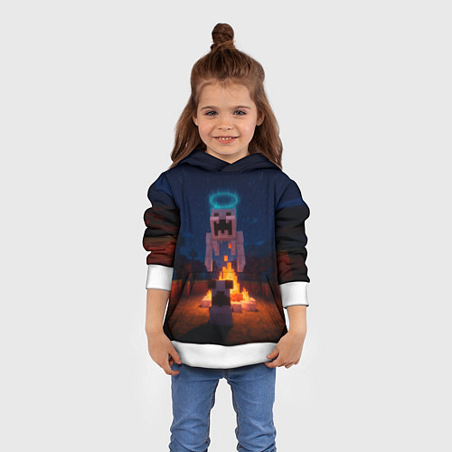 Детская толстовка Собака и летающий монстр перед костром / 3D-Белый – фото 4