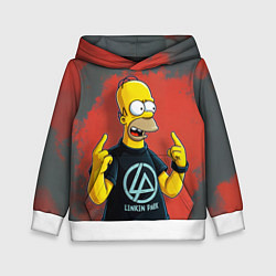 Толстовка-худи детская Гомер в футболке Linkin Park, цвет: 3D-белый