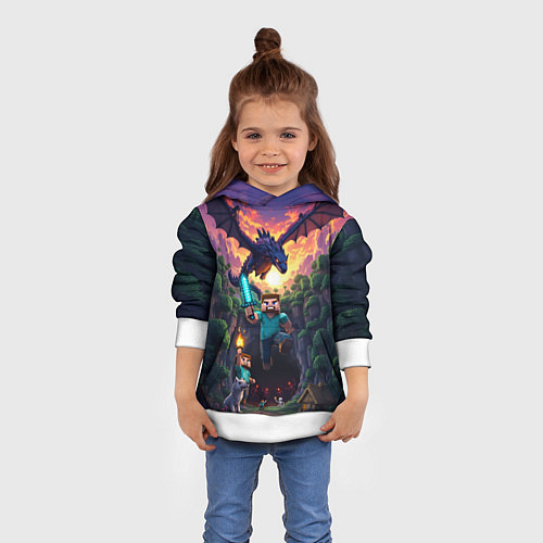 Детская толстовка Дракон края и Стив - Майнкрафт арт / 3D-Белый – фото 4