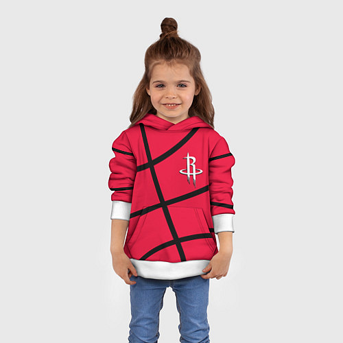 Детская толстовка Хьюстон Рокетс - текстура малинового мяча / 3D-Белый – фото 4