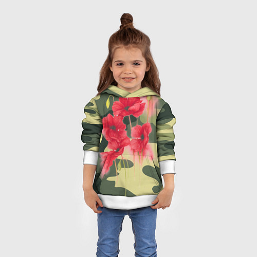 Детская толстовка Камуфляж с маками / 3D-Белый – фото 4