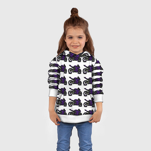Детская толстовка The motorcycle is dark purple / 3D-Белый – фото 4