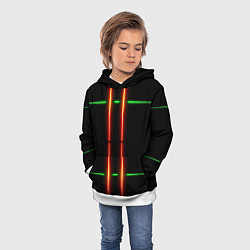 Толстовка-худи детская Neon green black red line, цвет: 3D-белый — фото 2