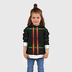 Толстовка-худи детская Neon green black red line, цвет: 3D-белый — фото 2