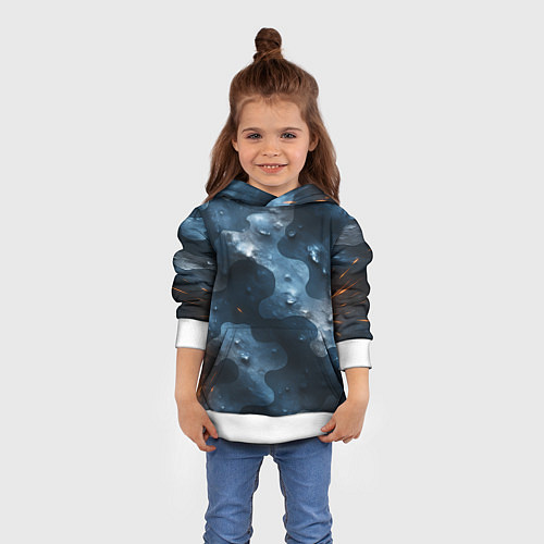 Детская толстовка Синий камуфляж с каплями / 3D-Белый – фото 4