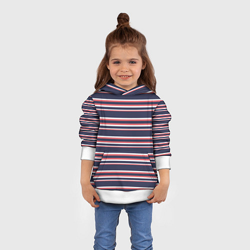 Детская толстовка Полосы сине-кораловые / 3D-Белый – фото 4