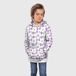 Толстовка-худи детская Зеленые фиолетовые цветы на белом фоне, цвет: 3D-белый — фото 2