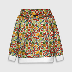 Толстовка-худи детская Фрукты и ягоды в паттерне, цвет: 3D-белый