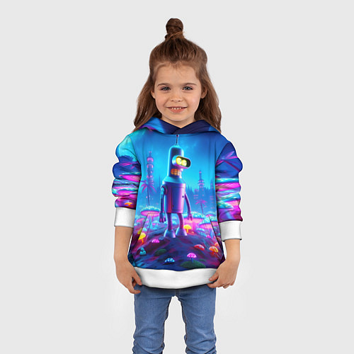 Детская толстовка Бендер на сказочной неоновой грибной планете - ней / 3D-Белый – фото 4