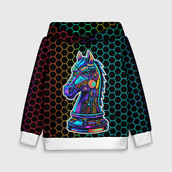 Толстовка-худи детская Киберпанк шахматный конь, цвет: 3D-белый