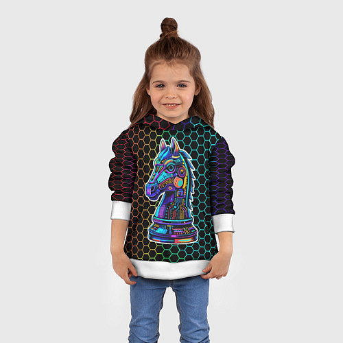 Детская толстовка Киберпанк шахматный конь / 3D-Белый – фото 4