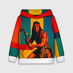 Толстовка-худи детская Индеец поп-арт, цвет: 3D-белый