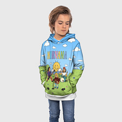 Толстовка-худи детская Nirvana мультяшный стиль на поляне, цвет: 3D-белый — фото 2