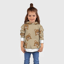 Толстовка-худи детская Медвежьи мордашки на бежевом, цвет: 3D-белый — фото 2