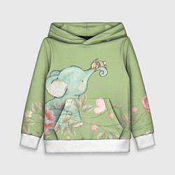 Детская толстовка Слоненок с зайчиком в цветах на зеленом