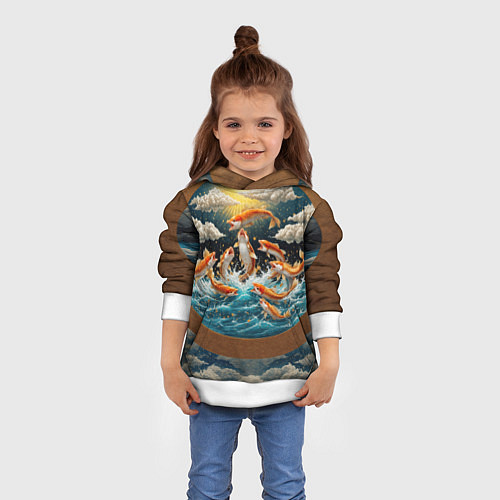 Детская толстовка Большие золотистые рыбы выпрыгивают из воды / 3D-Белый – фото 4