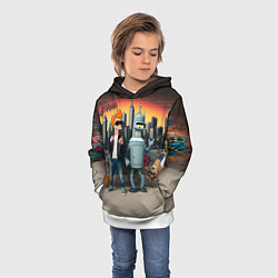 Толстовка-худи детская Фрай и Бендер на фоне стены с граффити, цвет: 3D-белый — фото 2
