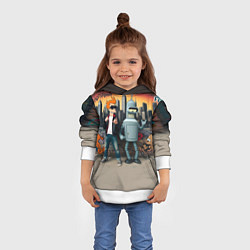 Толстовка-худи детская Фрай и Бендер на фоне стены с граффити, цвет: 3D-белый — фото 2