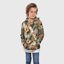 Толстовка-худи детская Цветы на кусках мрамора и леопардовом узоре, цвет: 3D-белый — фото 2